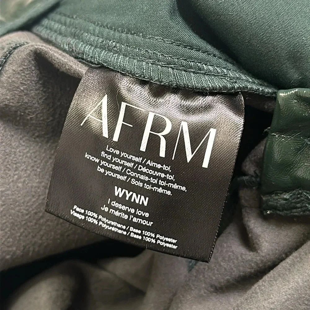 AFRM Wynn Wide Leg Pants Faux Leather Womens Size 25 High Waist Dark Green